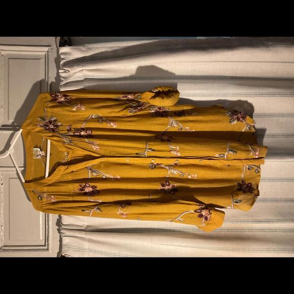 Tops - Anthropology Fig and Flower Mustard Gauze Embroidered Button Up Blouse 2X